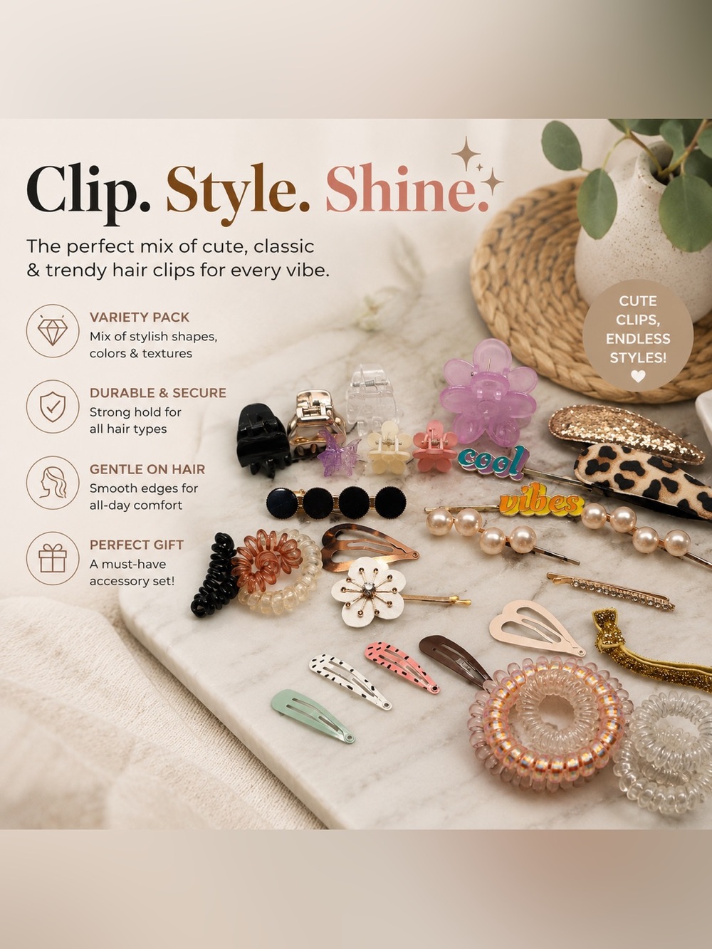 Trendy Mixed Hair Clip & Scrunchie Accessory Lot – Cute Y2K